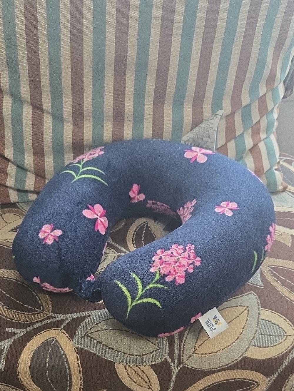 Essentials Navy Floral Travel Neck Pillow with Pink Flowers